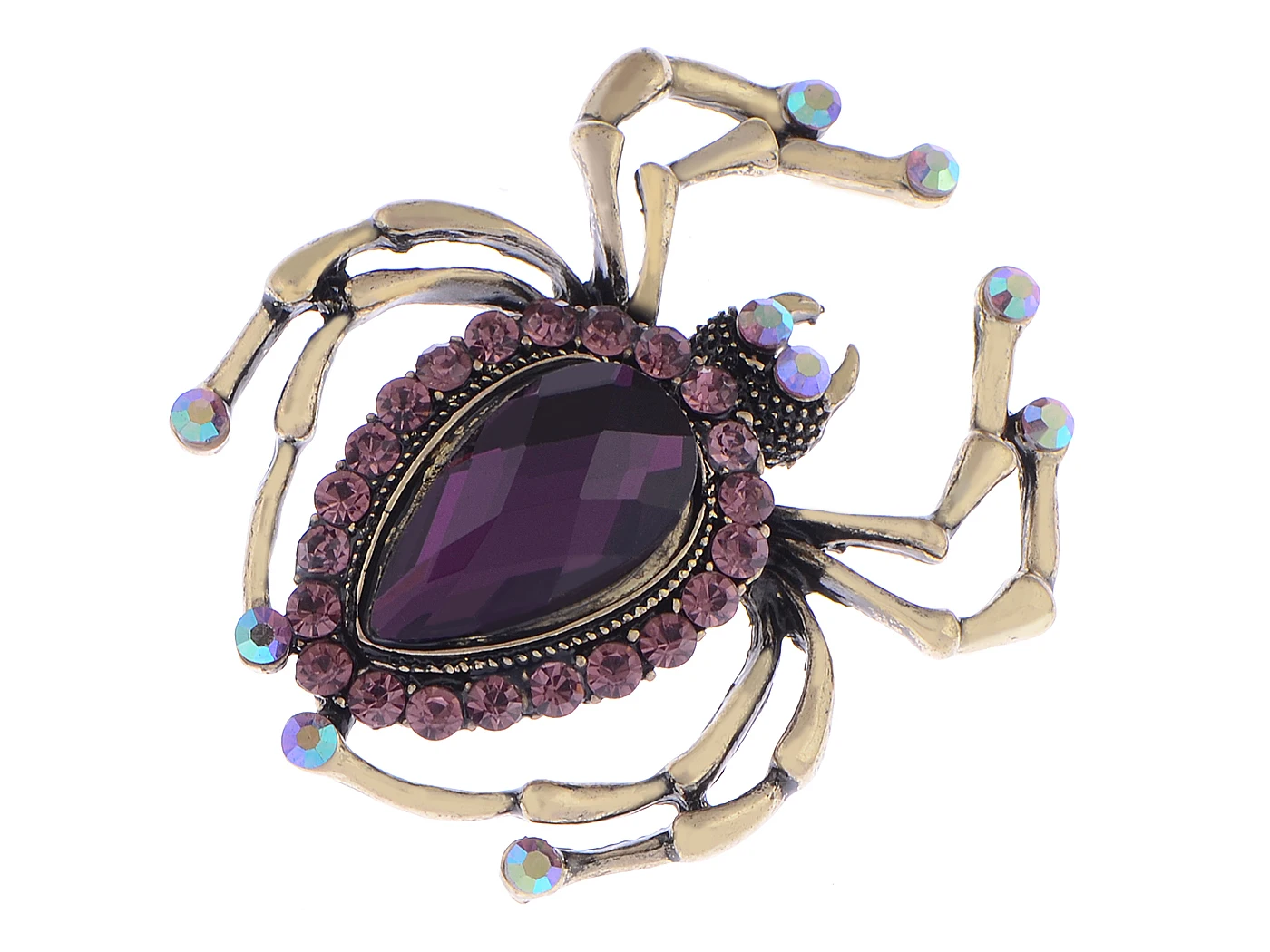 Amethyst Crystal Rhinestone Violet Enamel Acrylic Cute Abdomen Spider Pin Brooch