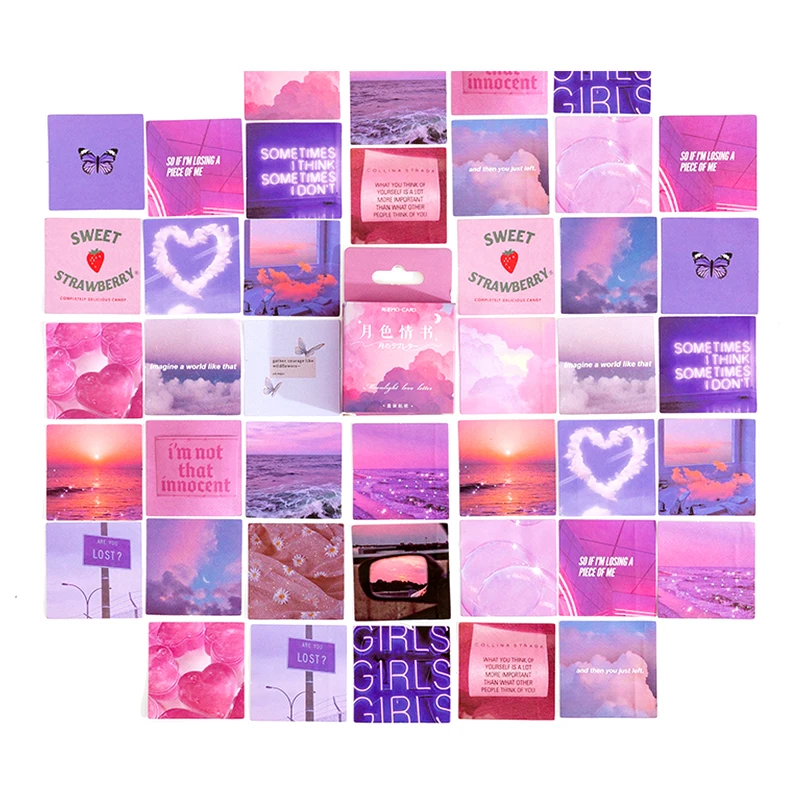 

46Pcs Pink Purple Love Sticky Diary Stickers Aesthetic Material Scrapbook Sticker For Notebooks Office Stationery Packaging