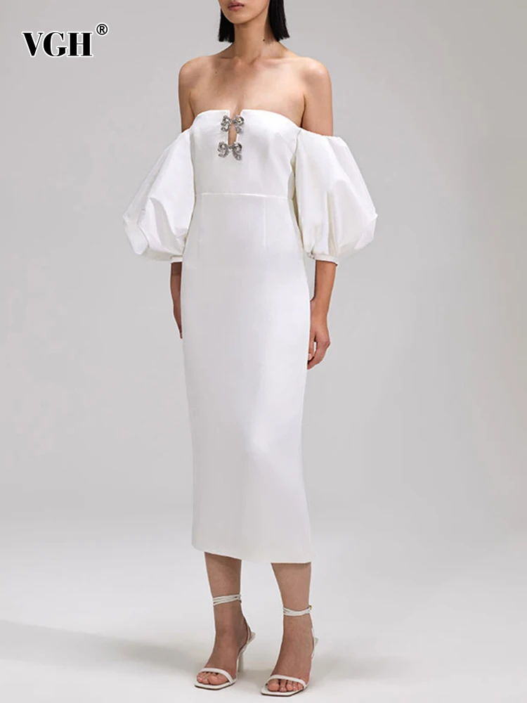 

Женское платье средней длины VGH, белое приталенное платье с рукавами-фонариками, вырезом лодочкой, высокой талией и бантом, с открытой спиной, лето 2019