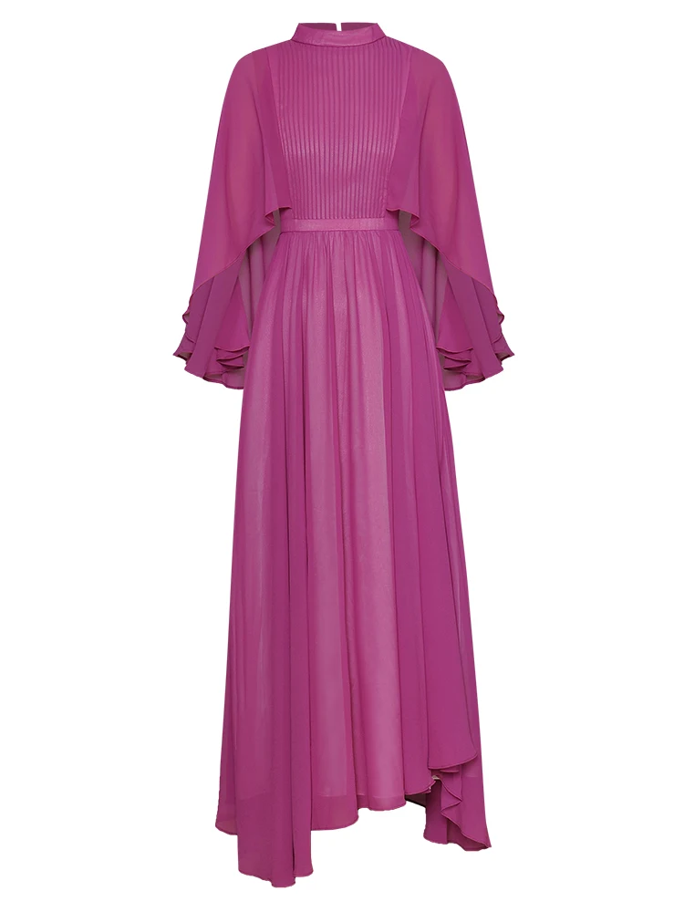 

Women's Stand Collar Ruffle Sleeve Ruffle Irregular Dress