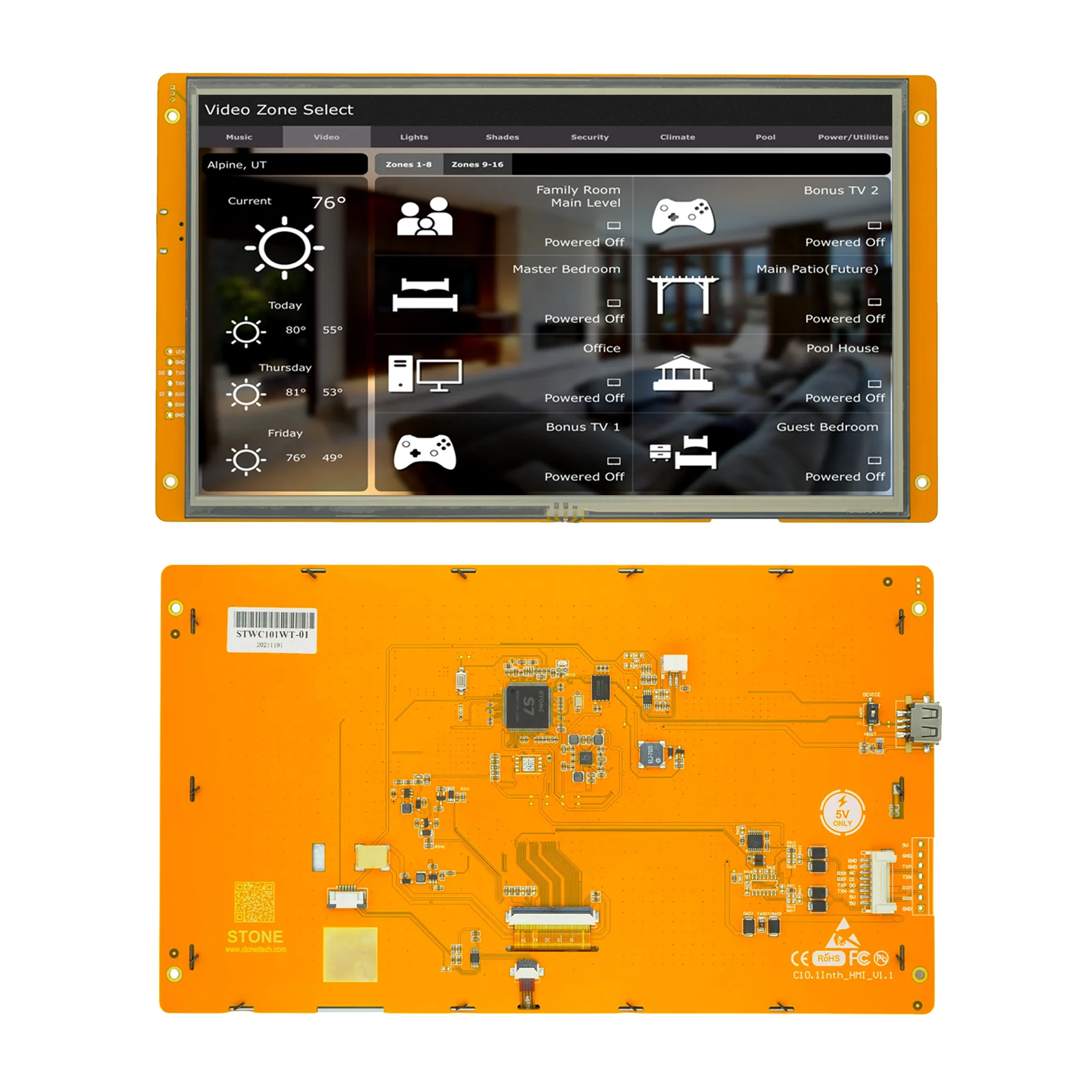 SCBRHMI 10.1 inch HMI Smart LCD Display Module with 1024x600 Resolution + A Class Industry Touch Panel for Industry Control