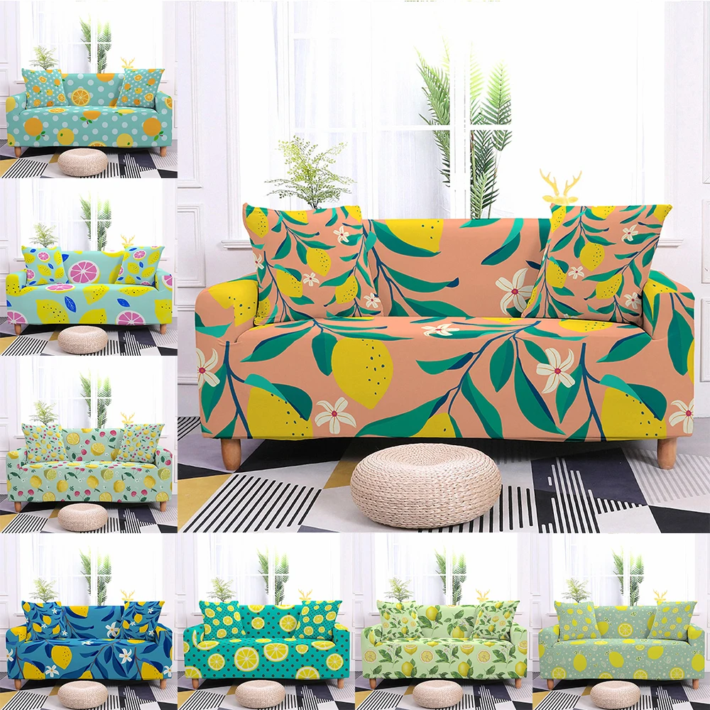 Lemon Elastic Sofa Cover For Living Room Fruit Printed Couch Covers Stretch Creative Sofa Slipcover Chair Protector 1/2/3/4 Seat