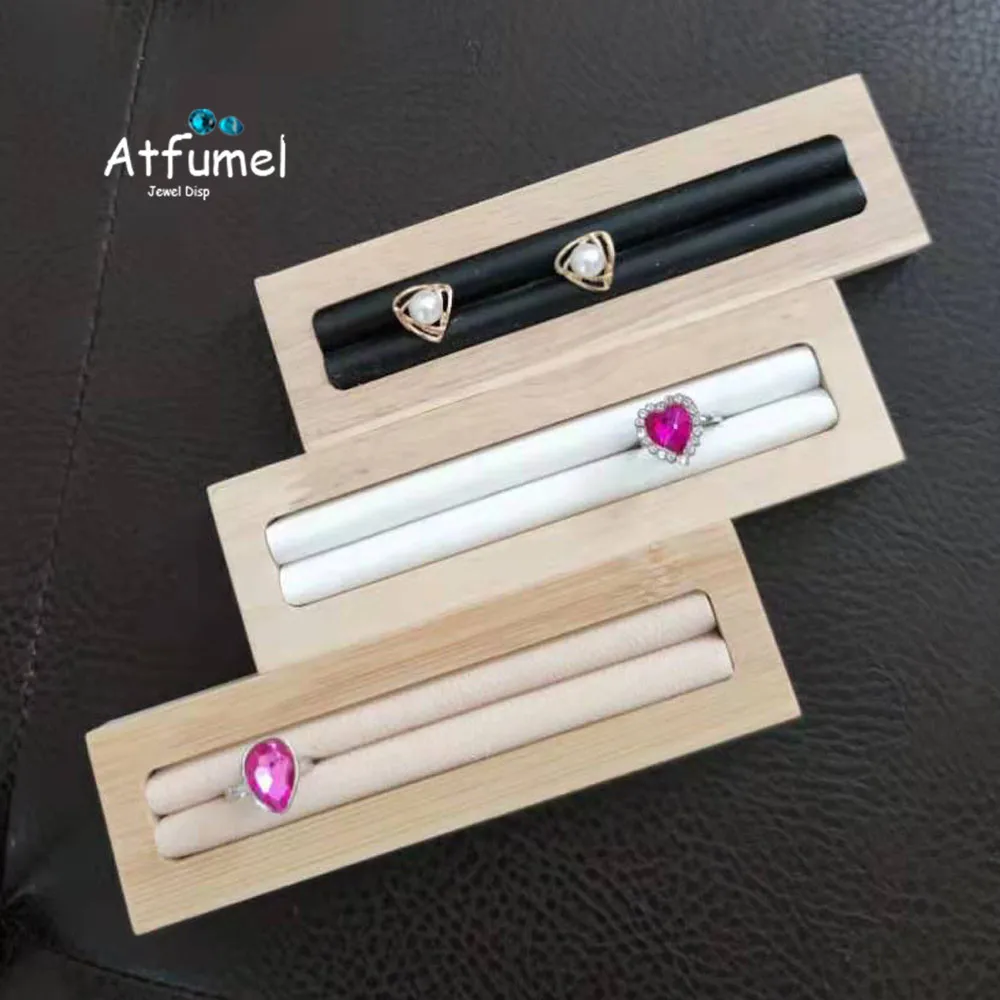 

Wood Jewelry Display Tray Earrings Storage Box Velvet Leather Ring Slot Bar Case Stud Bangle Holder Organizer Tray