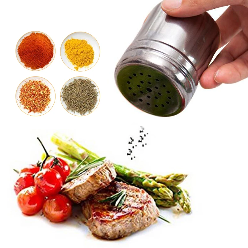 

Stainless Steel Spice Jar Dredge Salt Sugar Spice Pepper Shaker Seasoning Can Rotating Cover Multi-purpose Kitchen Tool