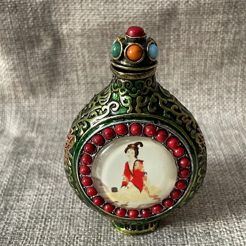 

Pure copper inner painting old-fashioned snuff bottle, classical handle pieces, decorative handicrafts, antique leak picking