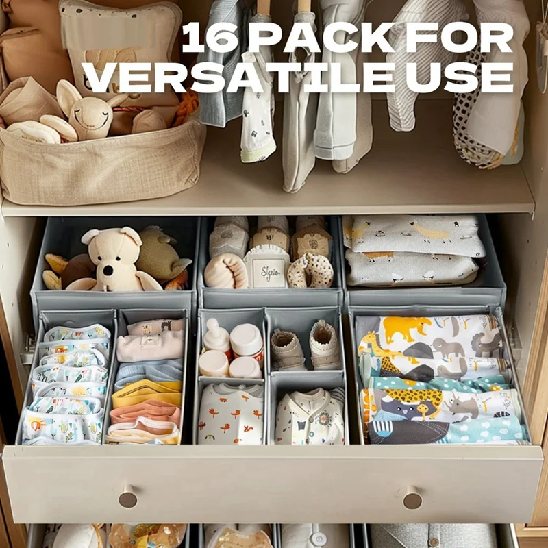 16 Pack Drawer Organizer For Baby Clothes Nursery Diaper Deep Fabric