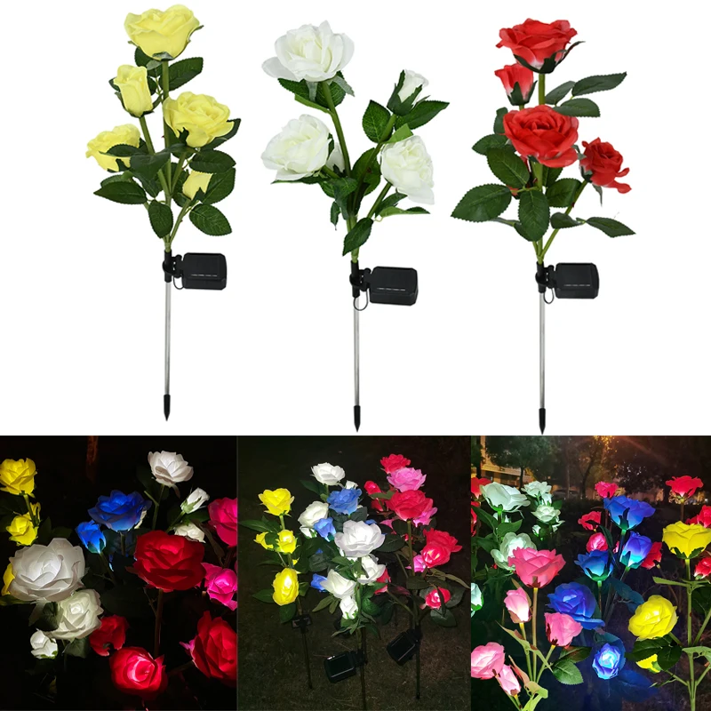 

5 Head LED Solar Simulation Rose Flower Light Waterproof Garden Artificial Flower Yard Lawn Night Landscape Lamp Home Decoration