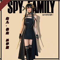 new anime spy x family yor forger cosplay costume killer assassin gothic halter black dress outfit women role play costume