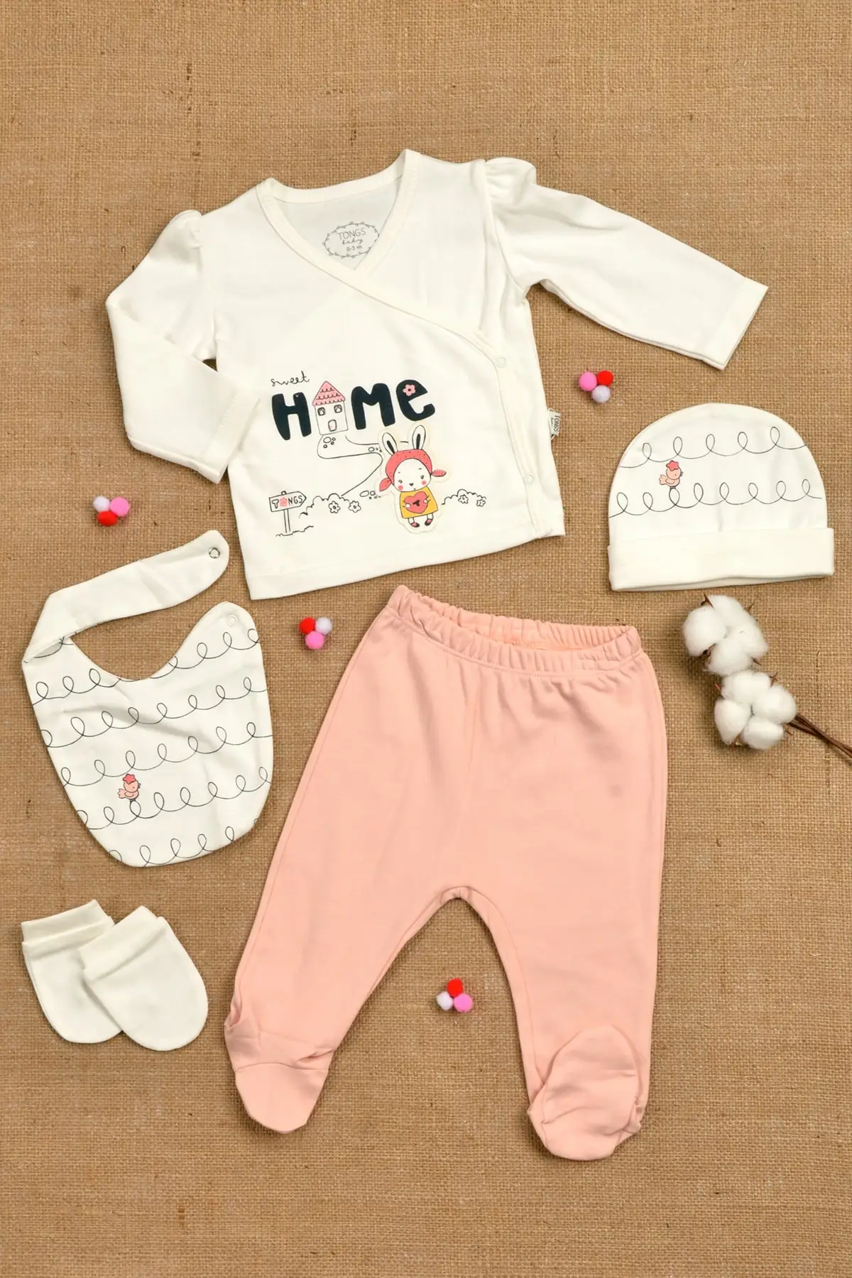 

Домашний милый дом, боковая застежка, шапка, фартук, комплект перчаток для новорожденных и больничный магазин 0-3 месяцев хлопковая печать