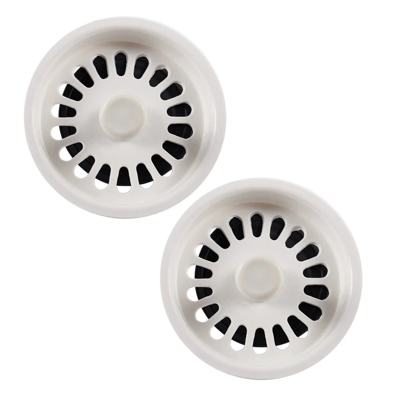 

2X Food Waste Stopper Spin Lock Sink Drain Strainer 3.1 Inch Dia White Black Plastic