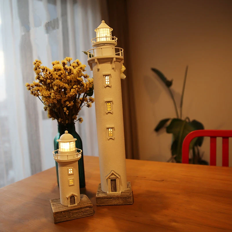 

White American Vintage Nautical Glowing Lighthouse Creativity Marine Ornaments Home Nautical Decorations Nostalgic Handicraft