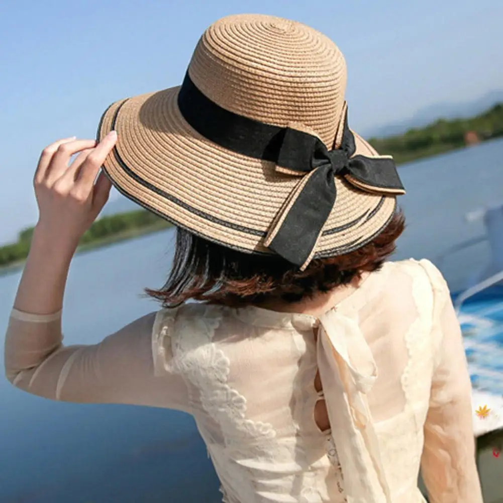 

New Bow Sun Hat Wide Brim Floppy Summer Hats for Women Beach Panama Straw Dome Bucket Shade Hat Gift Z7Z7