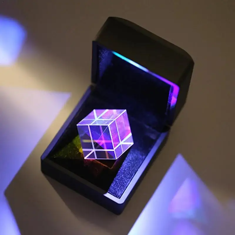 

Prism Six-Sided Bright Light Combine Cube Prism Stained Glass Beam Splitting Prism Optical Experiment Instrument With Gift Box