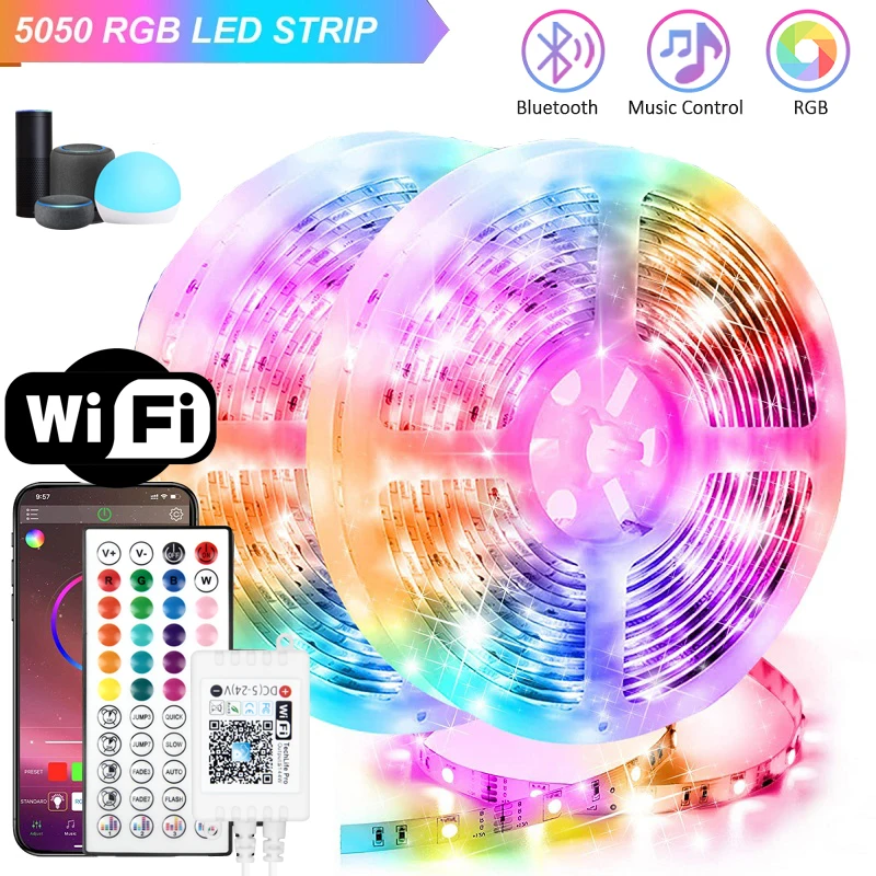 44 Key LED Strip Lights 24V Infrared Bluetooth Wifi Control RGB 5050 Music Sync Flexible Lamp For Room Decor Led Mural Chambre