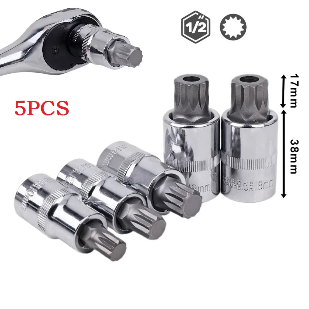 

5pcs 1/2 Inch Torx Star Socket Wrench Bits Screwdrivers Bit M10 M12 M14 M16 Converter Sleeve Adapter Hand Tool