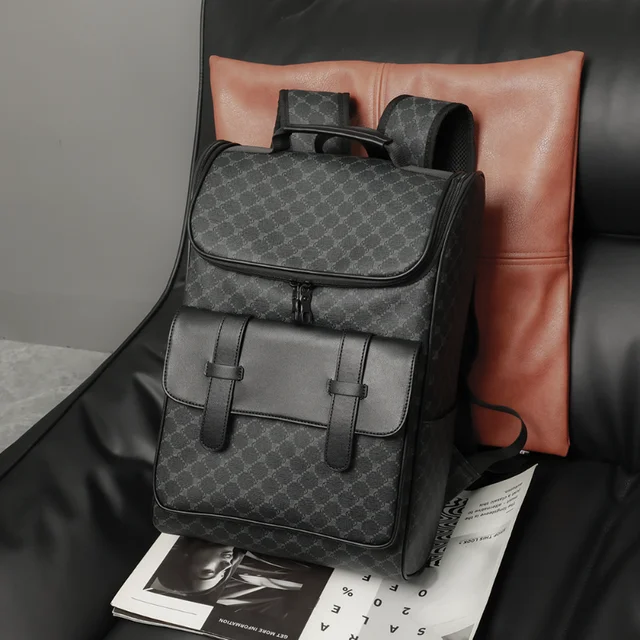 Men's Casual Flower Pattern Leather Backpack School Bag Laptop