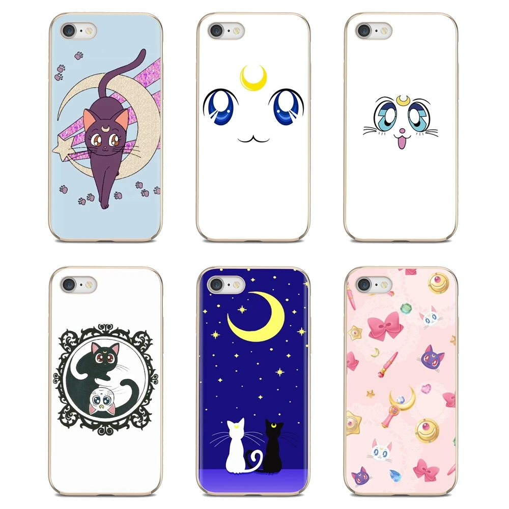 

For iPhone 10 11 12 13 Mini Pro 4S 5S SE 5C 6 6S 7 8 X XR XS Plus Max 2020 cute Sailor Moon white black cat Soft TPU Cover