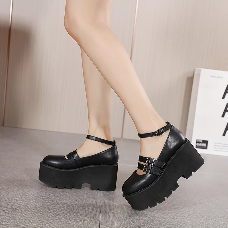 Mary Jane shoes sweet cute bow tie Lady high heels wedges platform shoes Lady Gothic girl Lolita punk shoes high heels