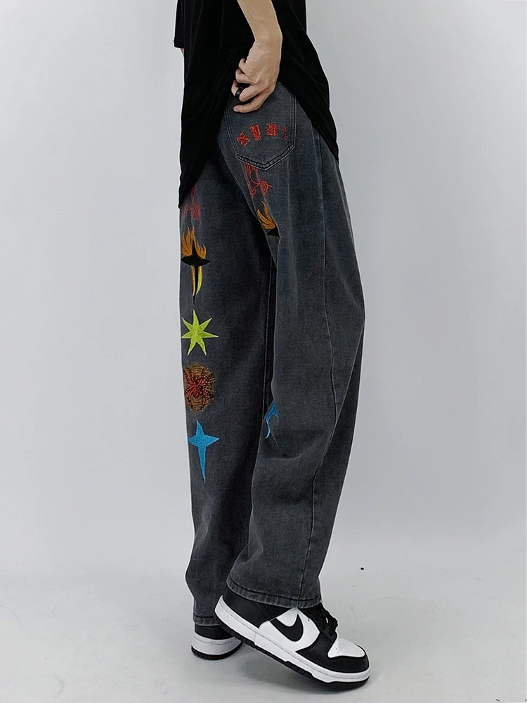 Y2K Men's Jeans Baggy Pants Embroidered Loose Straight Four Seasons Trousers Men Clothing Streetwear Men