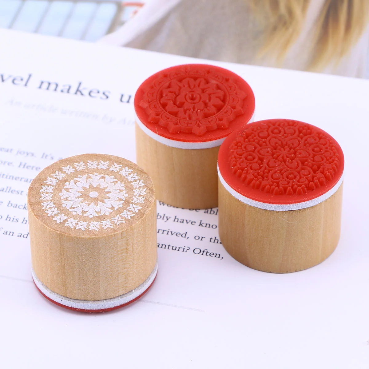

Stamps Wooden Rubber Round Wood Stamp Floral Flowers Vintage Traditional Decorative Scrapbooking
