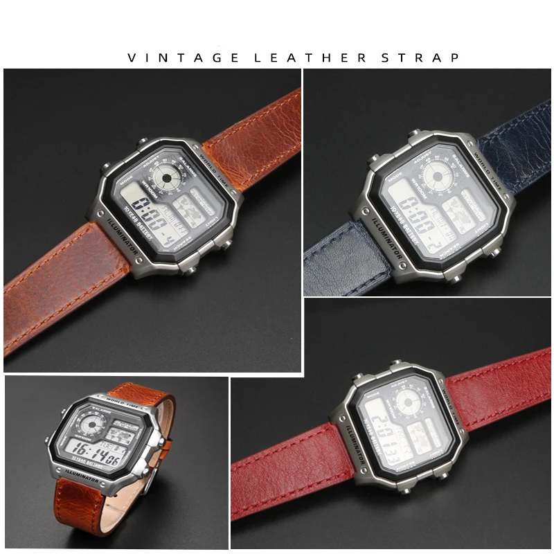 Vintage Genuine Leather Watchband for Casio A158/A159/A168/A169/AE1200/1300/1000/A158W/f91w/AE-1200W Sport Watch Bracelet Strap