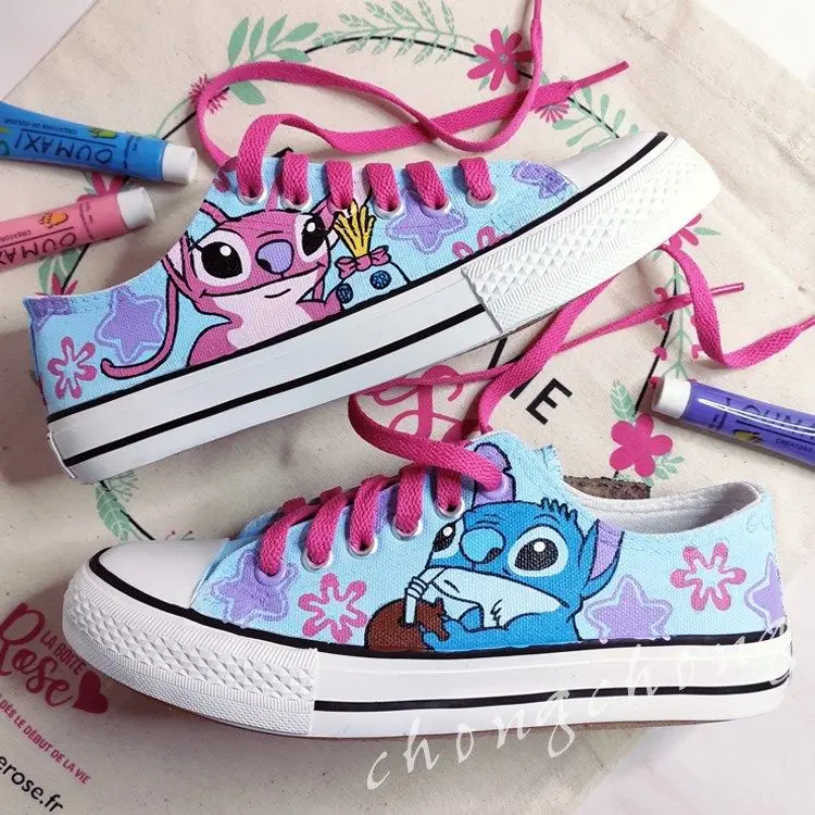 Disney New Stitchai Low-top Lace-up Hand-painted Shoes Graffiti Shoes Canvas Shoes Couples Custom-made Men And Women Shoes