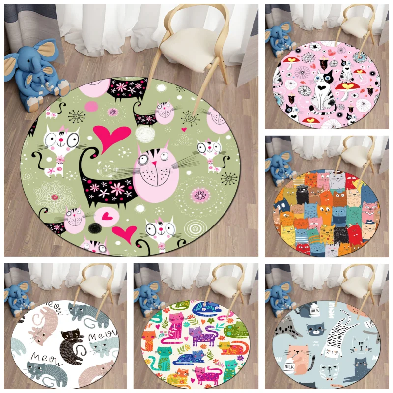 

Cute cat printed round carpet Rugs for bedroom Carpets for living room Area rug A round carpet for children Customizable