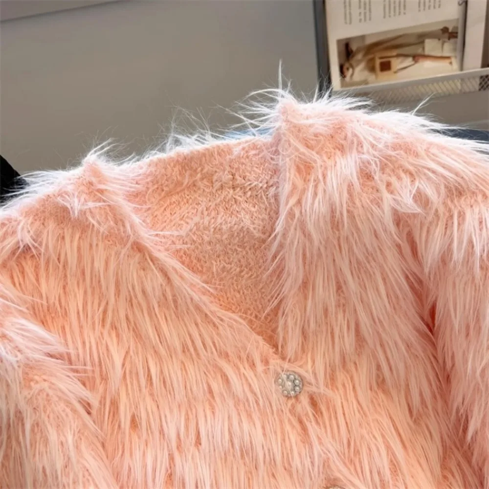 Женский теплый кардиган с v-образным вырезом и длинными рукавами однобортный