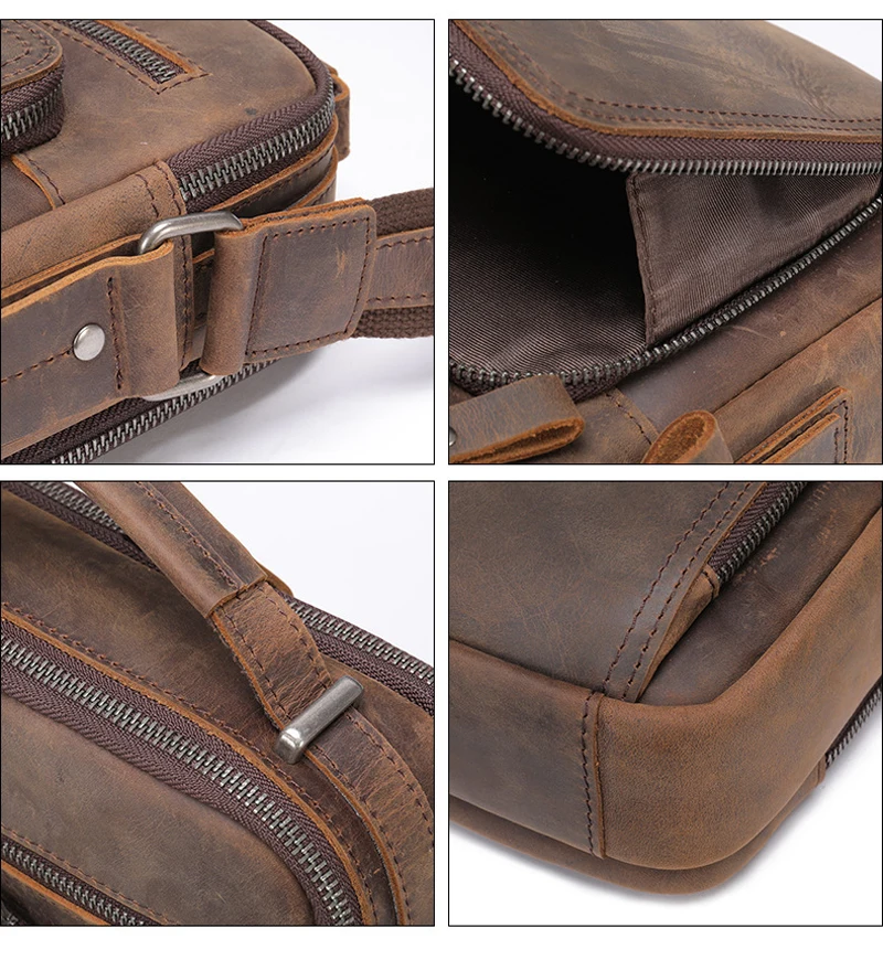 Crazy Horse Genuine Leather Men's Shoulder Bag Vintage Messenger Handbags Bolsos Male Crossbody Bags Man's Handbag Sling Bag