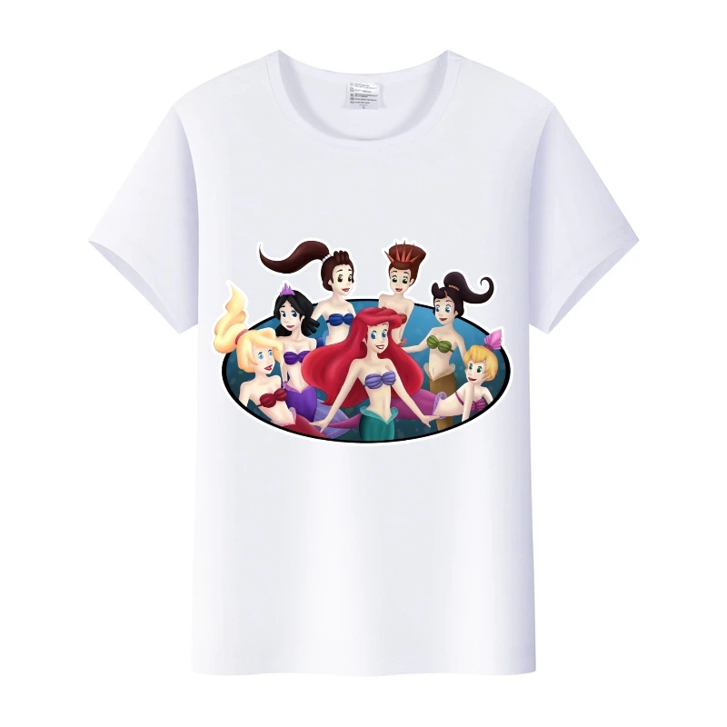 

Модные блузки с мультипликационным принтом Диснея, футболки с рисунком принцессы русалки, летние топы для детей Y2K, одежда в готическом стиле с коротким рукавом, женские футболки