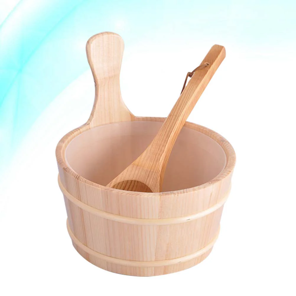 

Sauna Bucketladle Woodenaccessories Spa Wood Pail Spoon Foot Setladel Scoop Kit Bowl Tubbath Bathingshower Soaking Liner