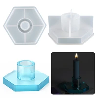 1pc cement hexagon candle holder silicone molds diy crystal drip resin plaster ornament handmade plaster casting mould