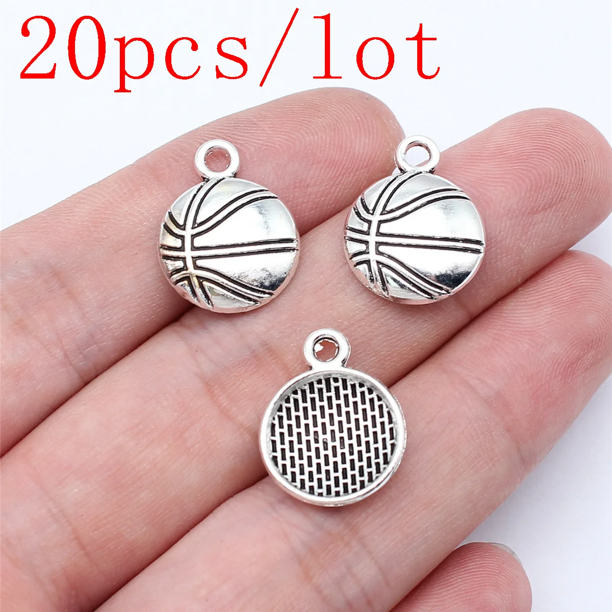

20pcs Basketball Charms Necklace Crafts Jewelry Making Supplies 18x14mm Antique Silver Color