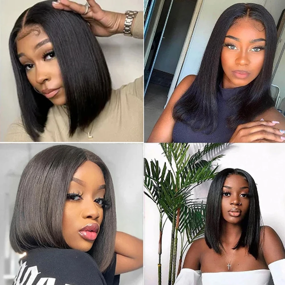 Парик 13x4 на прямой сетке спереди перуанские волосы Боб парик короткой 4x4 100%