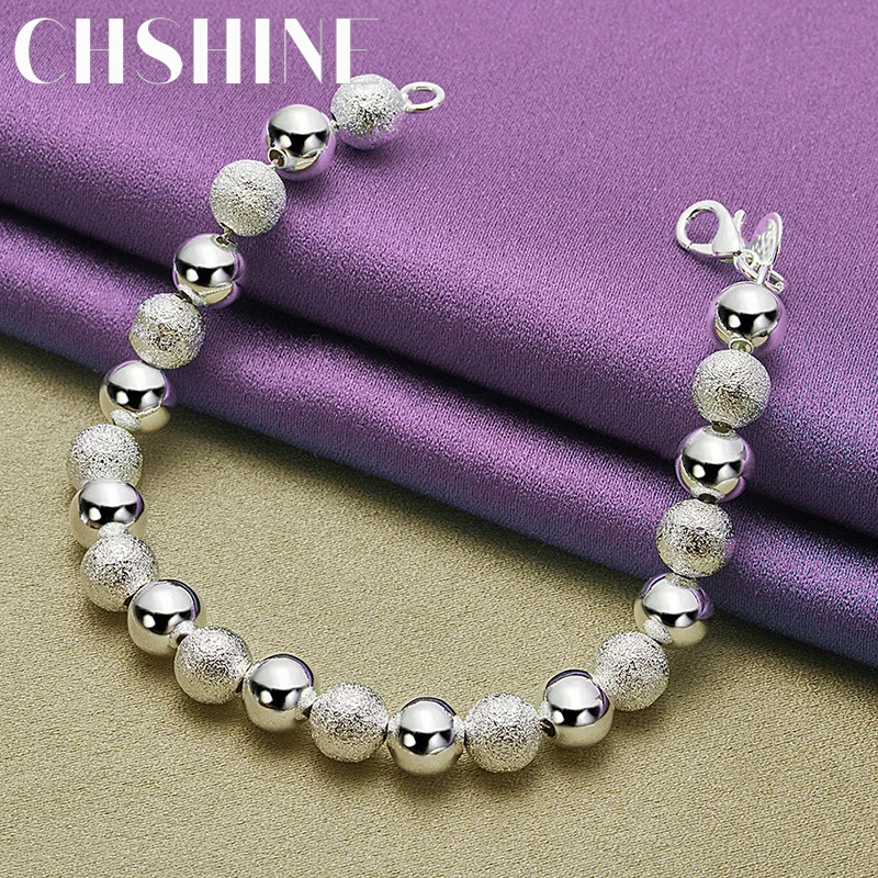 

CHSHINE 925 Sterling Silver Smooth/Matte Beads Chain Bracelet Fashion Charm Jewelry Gift 20CM 8inches