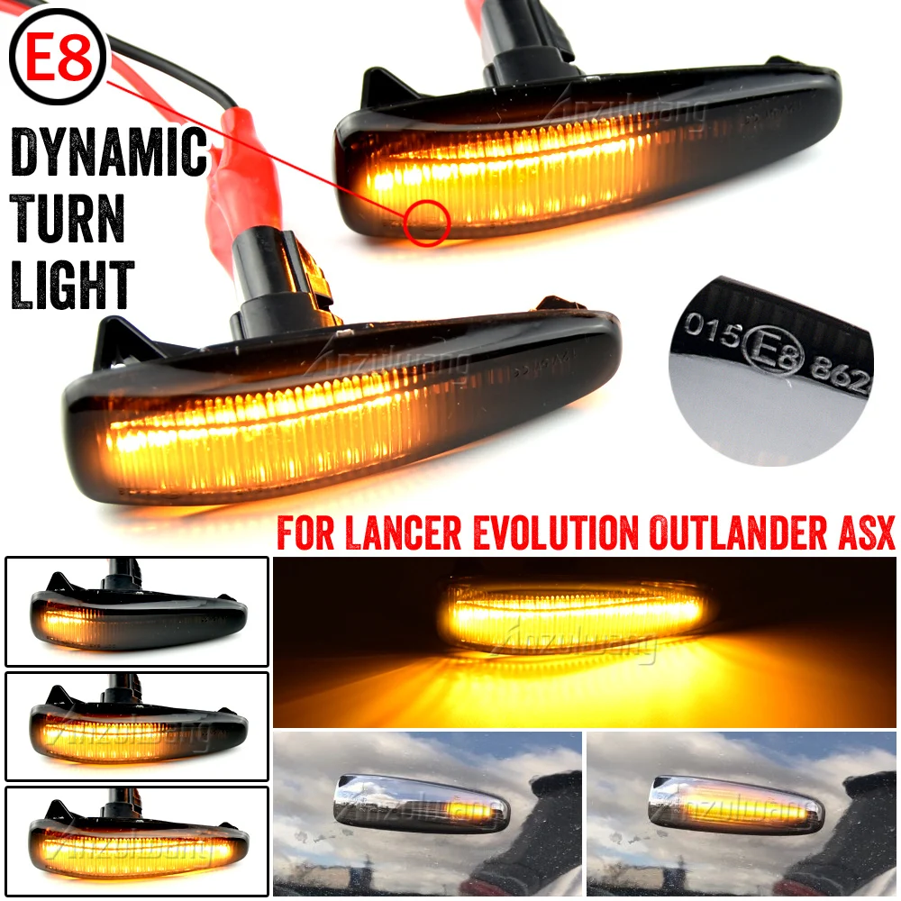 

For Mitsubishi Lancer Evolution Evo X Outlander Sport RVR ASX Mirage 2014+ LED Side Fender Dynamic Turn Signal Light Marker Lamp
