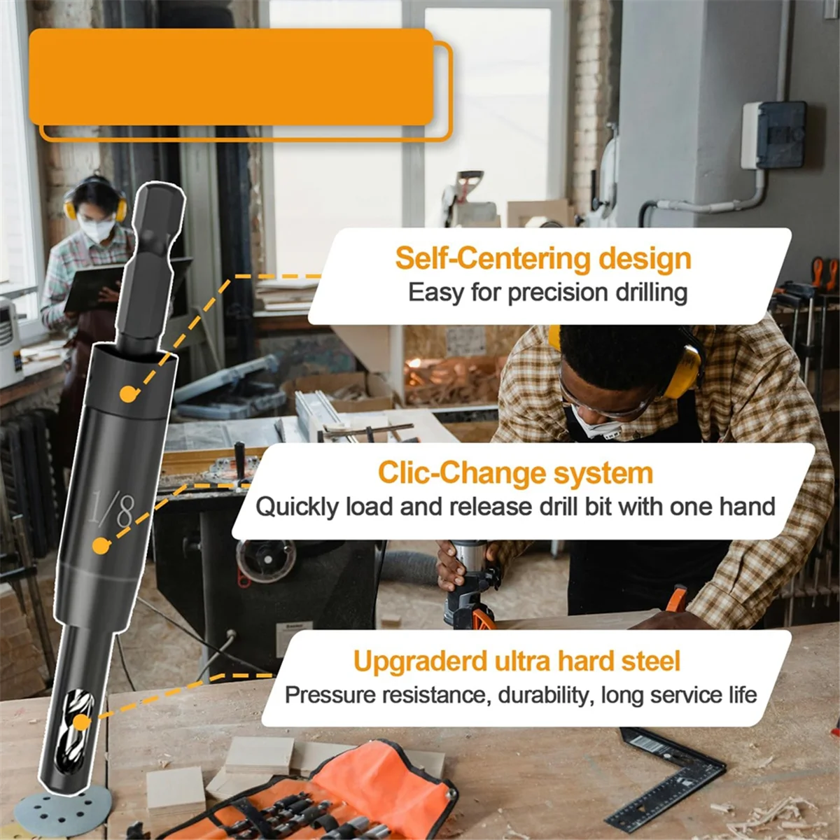 Самоцентрирующееся сверло 3/32&quot 7/64&quot 1/8 дюйма с держателем бит для шестигранного