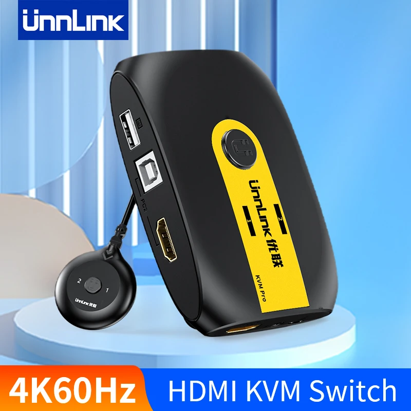 Unnlink Hdmi KVM Switch 4K60Hz Video Switcher with Extender 2 laptop Share 1 Monitor 4 USB 2.0 1.1 for Mouse Keyboard Printer