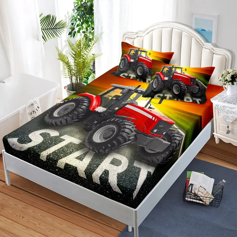 

Free shipping Retro Vehicle Tractor Adult Kids Fitted Sheet Mattress Protector Cover Pillow Case Drop Shipping Holiday Gift