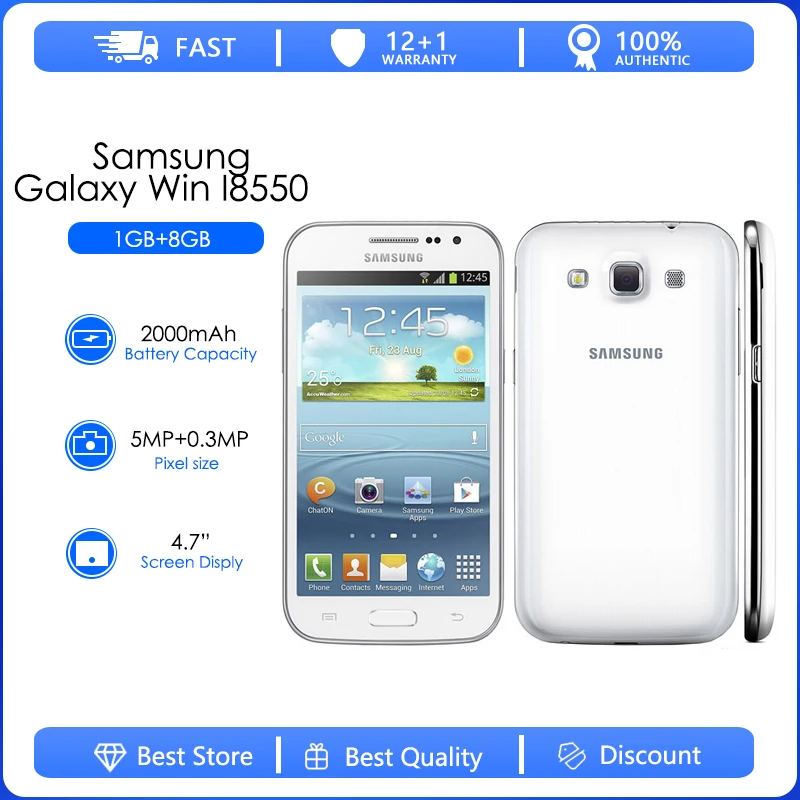 

Samsung i8552 i8550 Refurbished-Original Galaxy win duos i8552 cell phone Android 4GB ROM Wifi GPS Quad Core 4.7" mobile phone