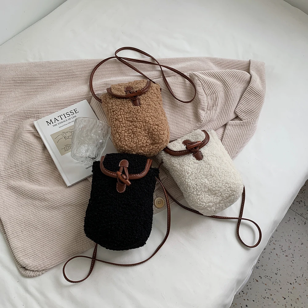 

Shoulder Bag Pure Color Coin Wallet Winter Mobile Phone Messenger Bag for Ladies Women Outdoor Shopping Travel