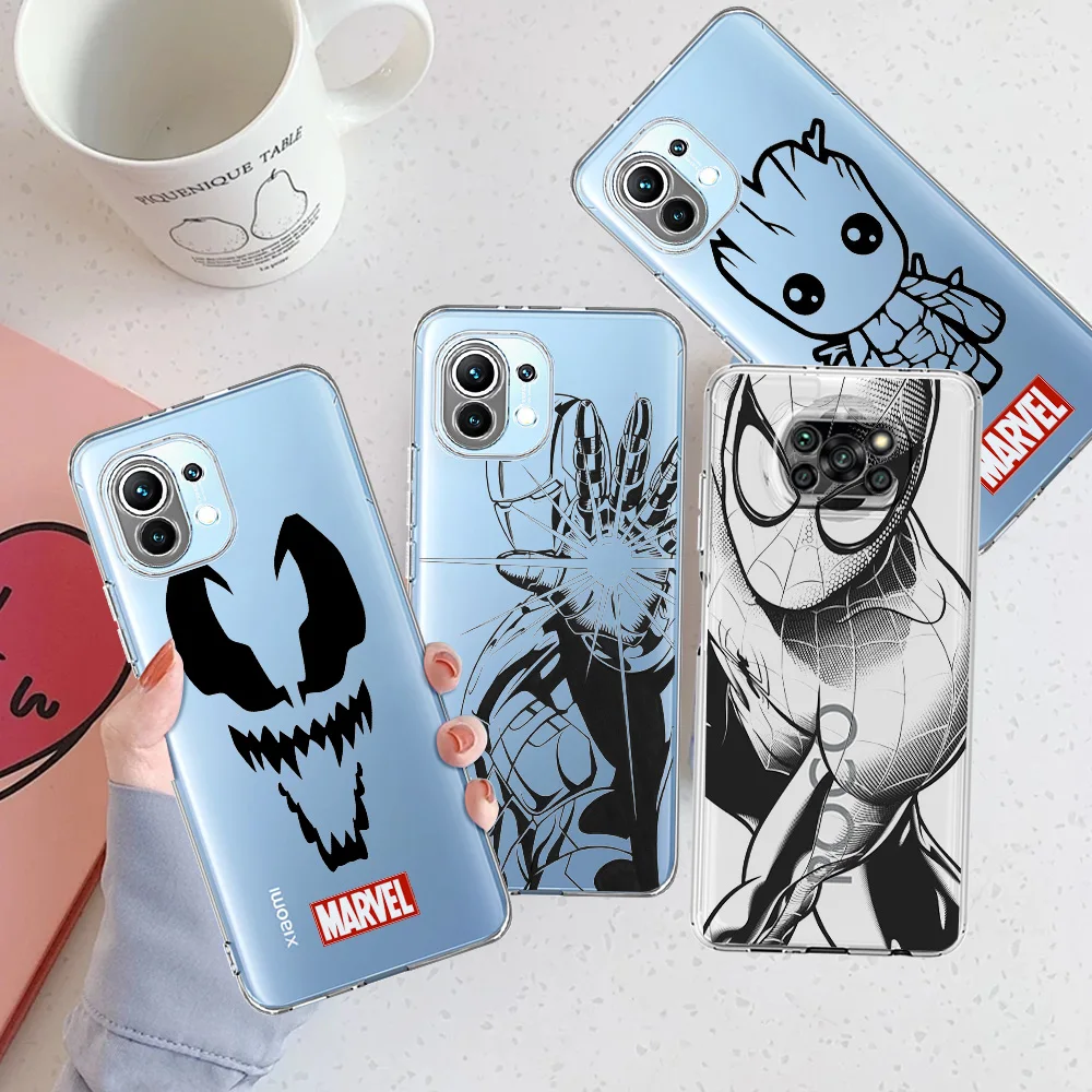 

Iron Man Spiderman Marvel Clear Case For Xiaomi Mi Poco X3 NFC M3 11 Lite 12 10 9 11T 10T Pro X3 F3 GT Soft Phone Cover