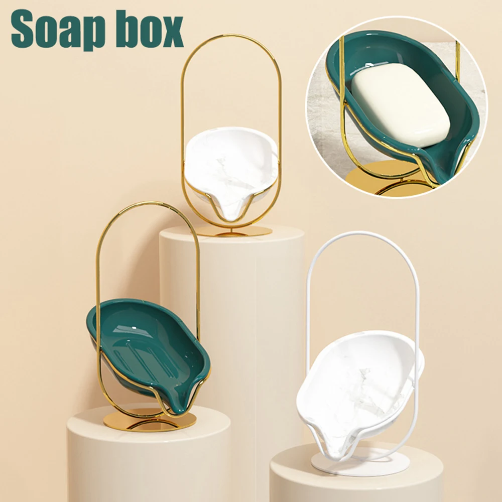 

Leaf Shaped Innovative Perforation-Free Sponge Container Soap boxes with Stainless Steel Rack Drainage No Drilling for Bathroom