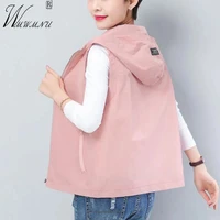 oversized 5xl pink hooded vest women 2022 spring summer thin liner loose sleeveless jacket casual pocket zipper chaleco mujer