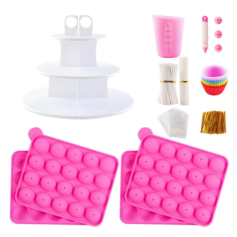 

Cake Maker Kit With 2 Silicone Mold Sets With 3 Tier Cake Stand, Chocolate Candy Melts Pot, Silicone Cupcake Molds
