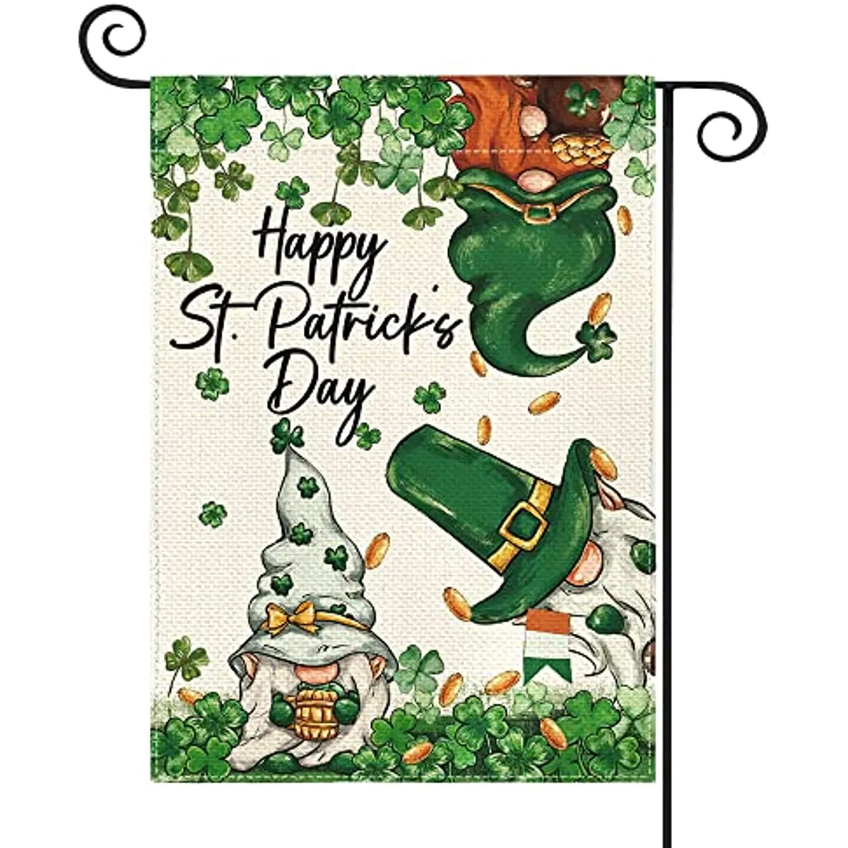 

New Happy St Patricks Day Gnome Garden Flag Double Sided, Leprechauns Shamrock 17 March Welcome Yard Outdoor Flag
