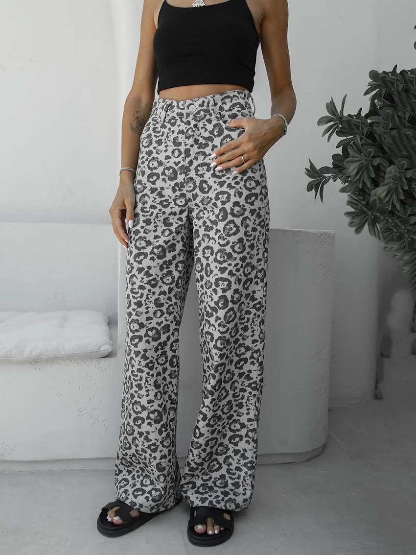 Женская ночная рубашка Marthaqiqi с леопардовым принтом длинным рукавом и отложным