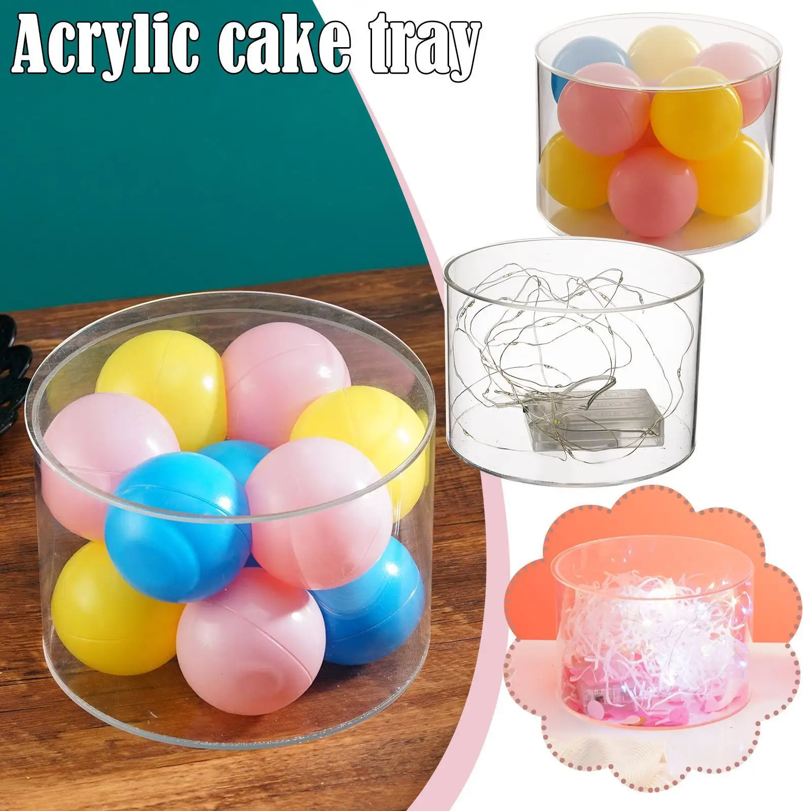 Cake Cover Dome Dessert Display Food Case Stand Plate Acrylic Tray Cloche Platter Covers Transparent Stands With Light Ball 15cm