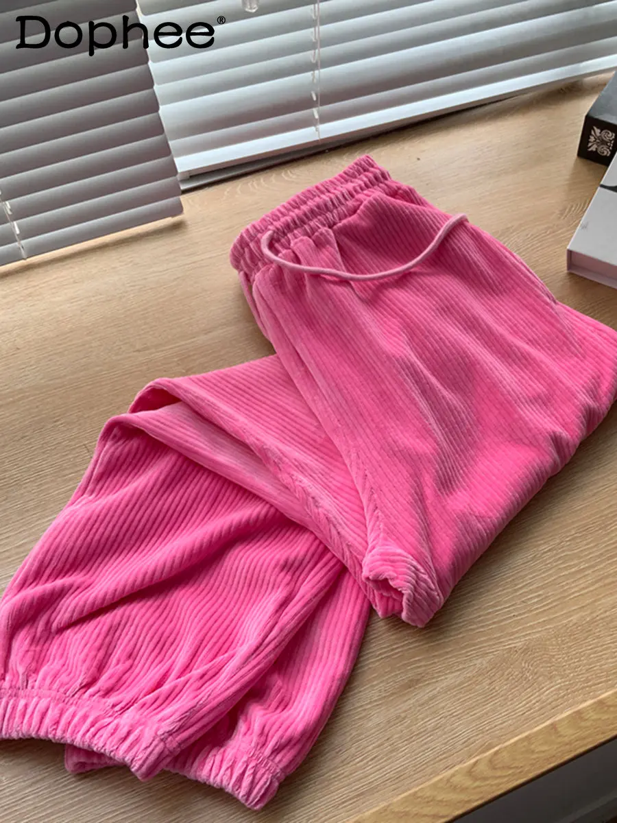

Sweet Pink Harem Pants for Women's 2022 Autumn and Winter Sports Jogger Pants Corduroy Casual Hoodie Pants Sweatpants Student