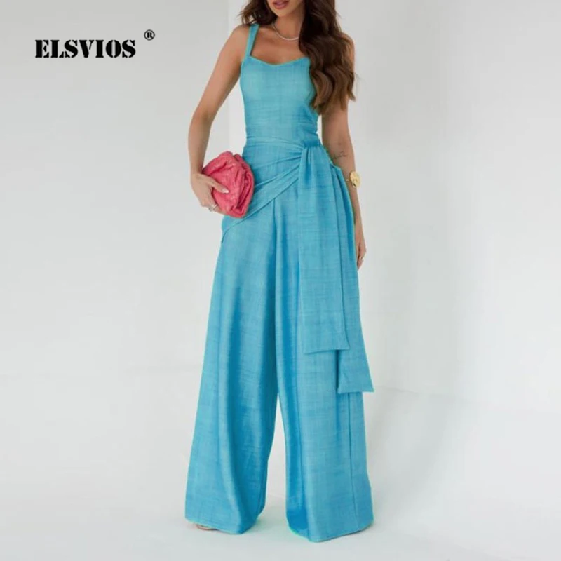 

Casual Rompers For Women New Fashion Solid Sleeveless Strap Straight Pants Summer Streetwear Ladies Elegant Slim Party Jumpsuits